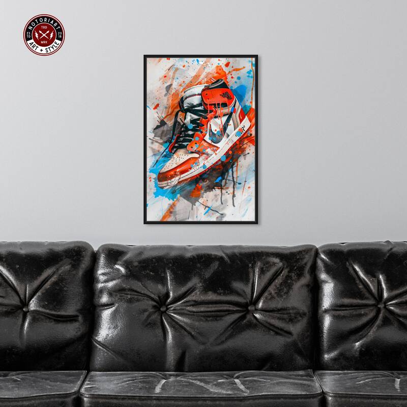 Notoriart Colorful Splatter Sneaker Framed Sneaker 1 Piece Canvas Wall Art
