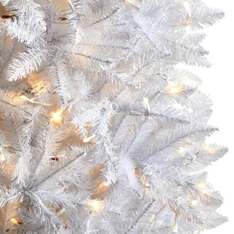 7’ Pre-Lit Slim White Artificial Christmas Tree, Warm Clear LED Lights - 7 Foot