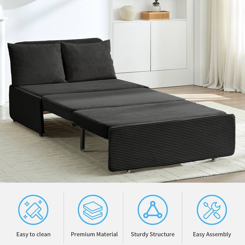 Mixoy Corduroy Fabric Queen Size/Twin Size Sofa Bed, 2-in-1 Modern Pull Out Sleeper Sofa Bed