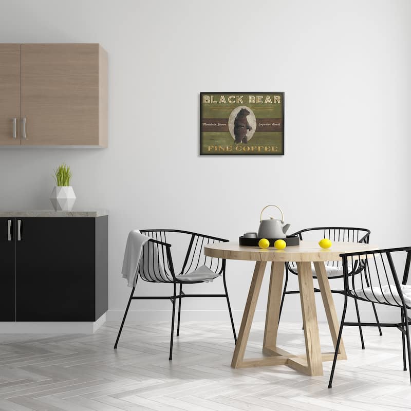 Stupell Black Bear Fine Coffee Rustic Kitchen Mountain Animal Framed Wall Art - Green