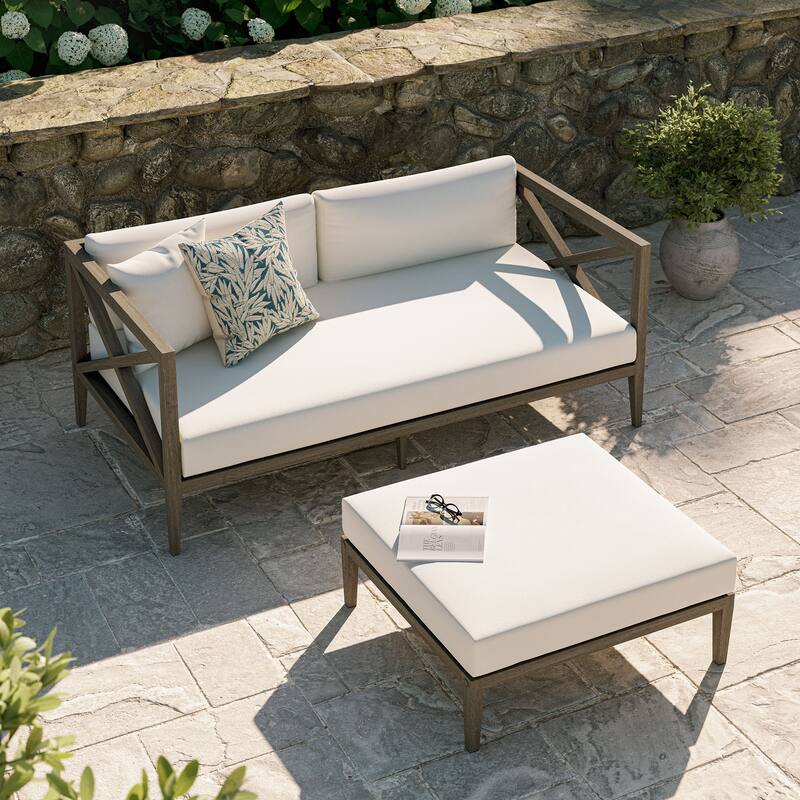 Northlake Outdoor Patio Teak Wood Loveseat and Ottoman Set