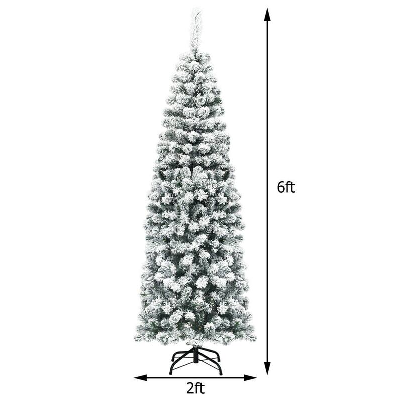 Gymax 6ft Pre-lit Pencil Snow Flocked Pencil Christmas Tree Holiday - See Details