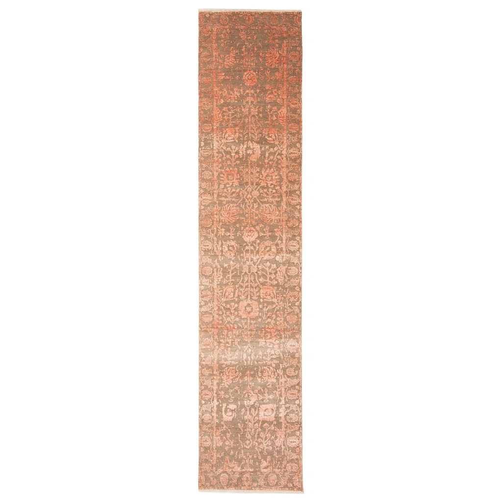 ECARPETGALLERY Hand-knotted Heritage Brown Silk, Wool Rug - 2' 8" x 12' 1"