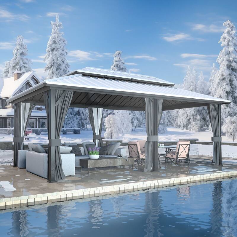 VEIKOUS Aluminum Double Hardtop Gazebo Pergola for Patio, Lawn, and Garden with Removable Curtains and Netting