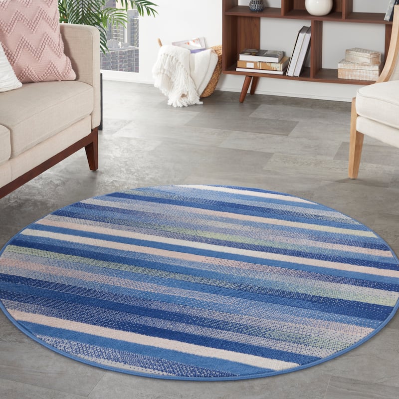 Nourison Whimsicle Modern Striped Abstract Area Rug - 5' Round - Blue Multicolor - Runner/Round