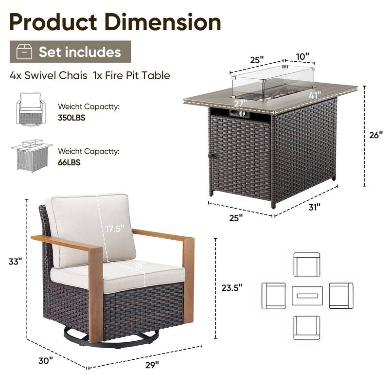 Pocassy Fire Pit Table with Outdoor Sofa Chair Ottoman Set