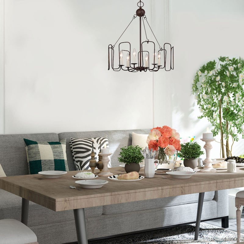 Farmhouse Rustic 6-light Drum Chandelier Aged-iron Wagon Wheel Dining Room Lighting