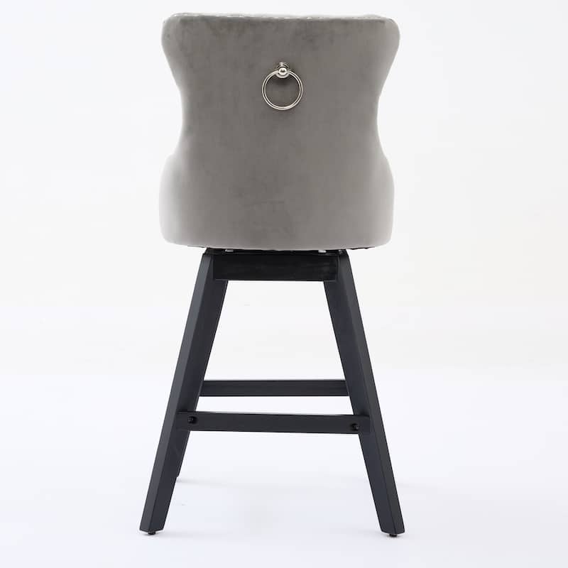 Velvet Barstools Set Curved Button Tufted Accent Chairs Set of 2 with Swivel Seat, Thick Cushion and Solid Rubber Wood Legs