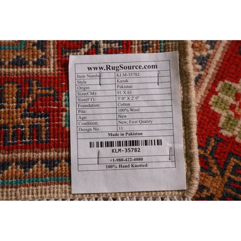 Traditional Kazak Oriental Accent Foyer Rug Handmade Beige Wool Carpet - 2'0"x 3'0"