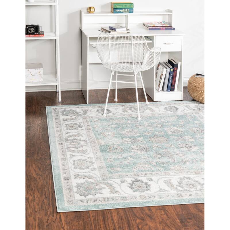 Traditional Taylor Collection Area Rug - Aqua - 7'10" Square