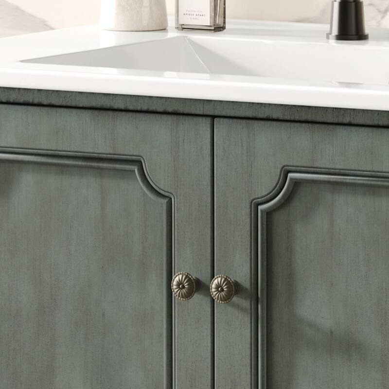 30" Vintage Bathroom Vanity - Rectangle Sink, Antique Handles, Solid Wood Legs, and Adjustable Shelves