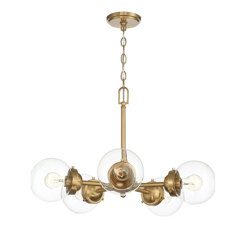 Knoll 5-Light Brushed Gold Retro Sputnik Chandelier for Dining Areas with No Bulbs Included
