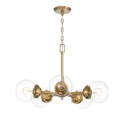 Knoll 5-Light Brushed Gold Retro Sputnik Chandelier for Dining Areas with No Bulbs Included