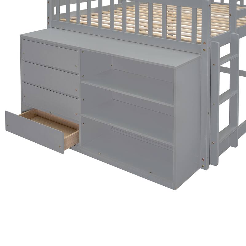 Space-Saving Full Bunk Bed with 4 Drawers, 3 Shelves, and Sturdy Ladder