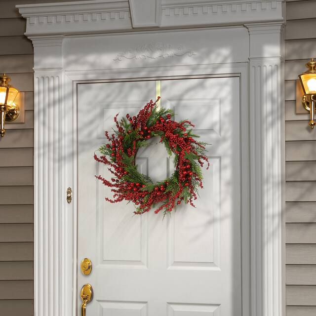 24" Cedar and Berry Wreath - Red - 24 in