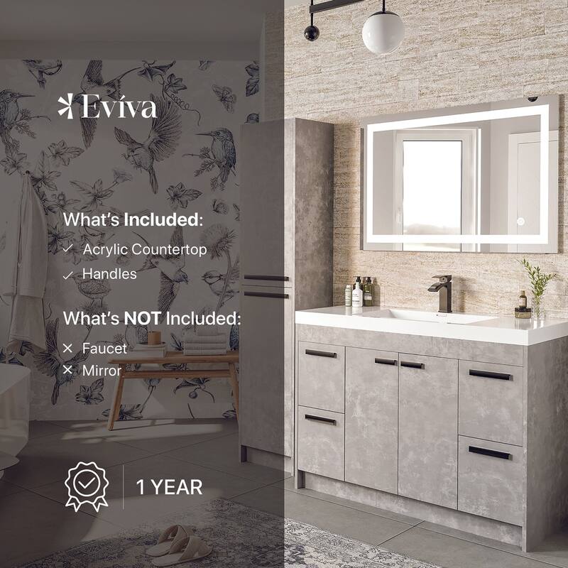 Eviva Lugano 42"W Cement Gray Modern Bath Vanity with WH Acrylic Top - 42"