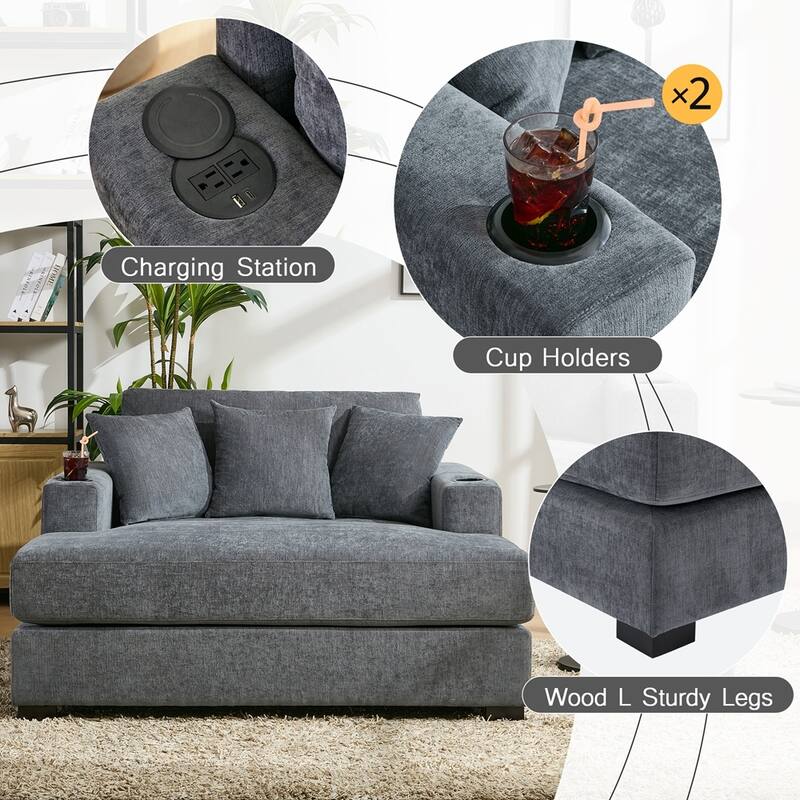 55" Oversized Lounger Modern Style Sofa with Pillows