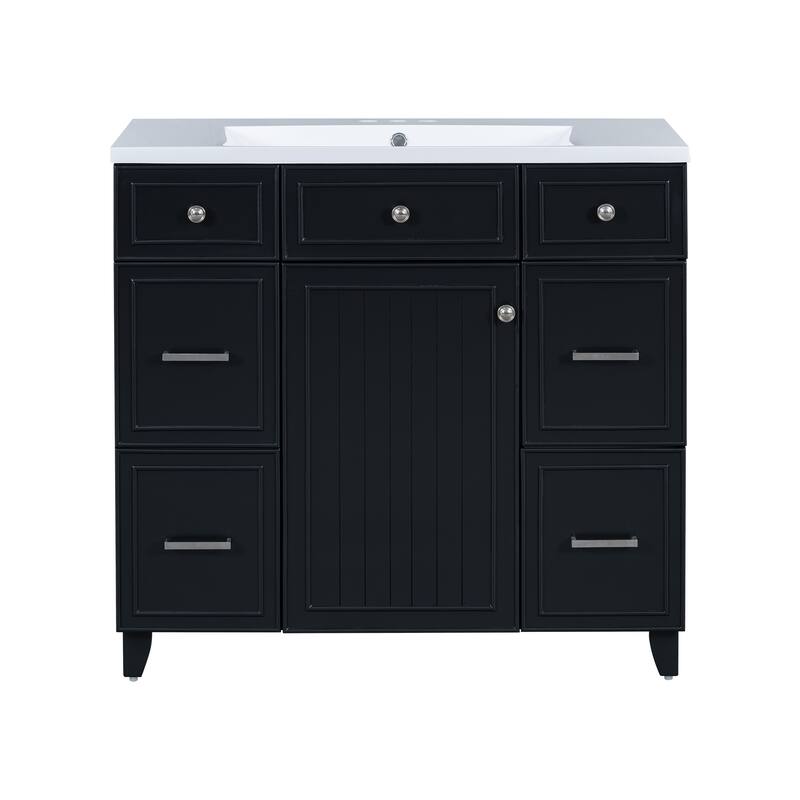 Modern 36-Inch Free-Standing Vanity with Single Sink, Storage Drawers & Adjustable Shelf