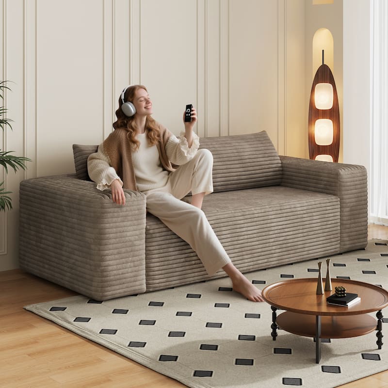 78.8" Corduroy Loveseat Sofa - Deep Seat, No Assembly Required, for Living Room, Bedroom, Apartment - Camel