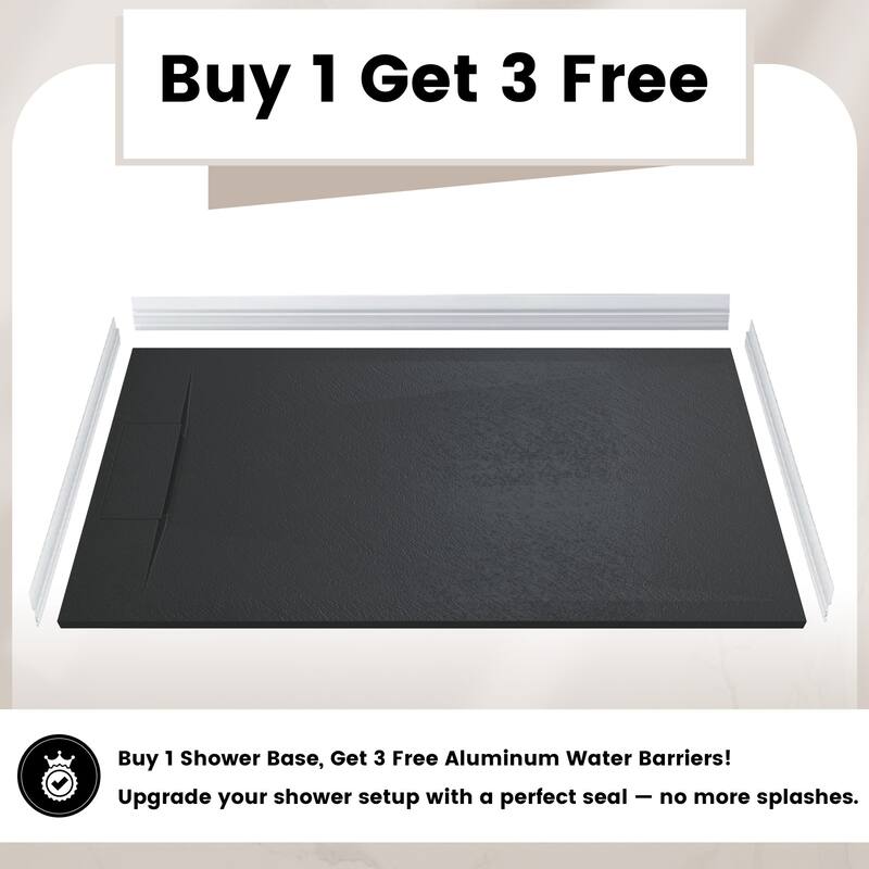 SMC Alcove Shower Pan Base with Reversible Drain, Low Profile, Wheelchair Access, Slip-Resistant, cUPC Certified