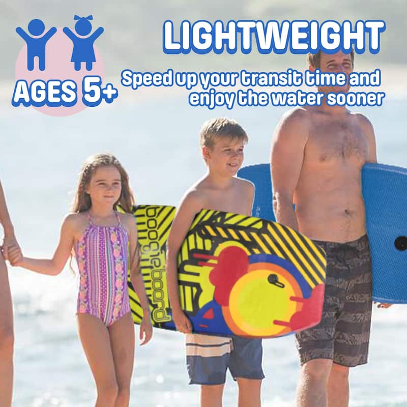 Wham-O Bodyboard with EPS Core Wrist Leash 37" Lightweight Boogie Boards Durable for Beach All Wave Conditions - Yellow