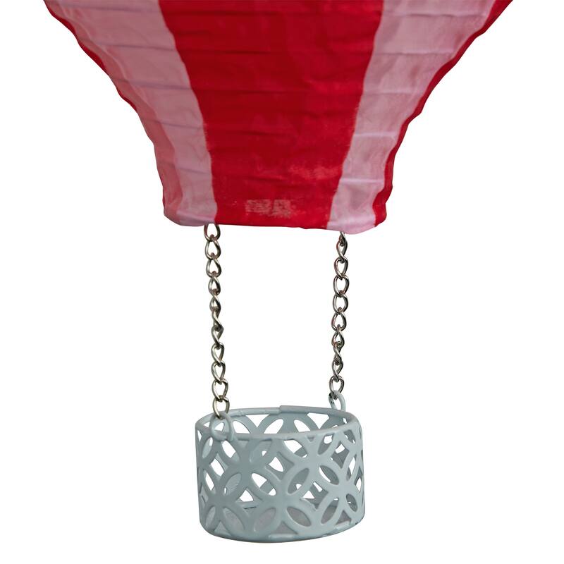 Solar Red/Pink Cloth Hot Air Balloon with Flame LED Lights