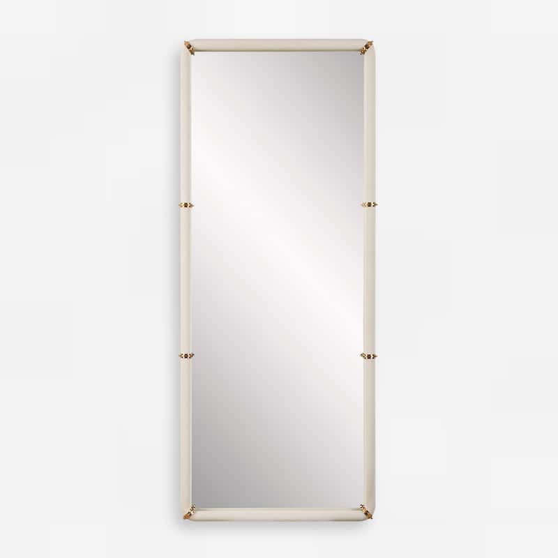 Faux Shagreen Leather Framed Rectangular Wall Mirror - 72" - Brass Finish