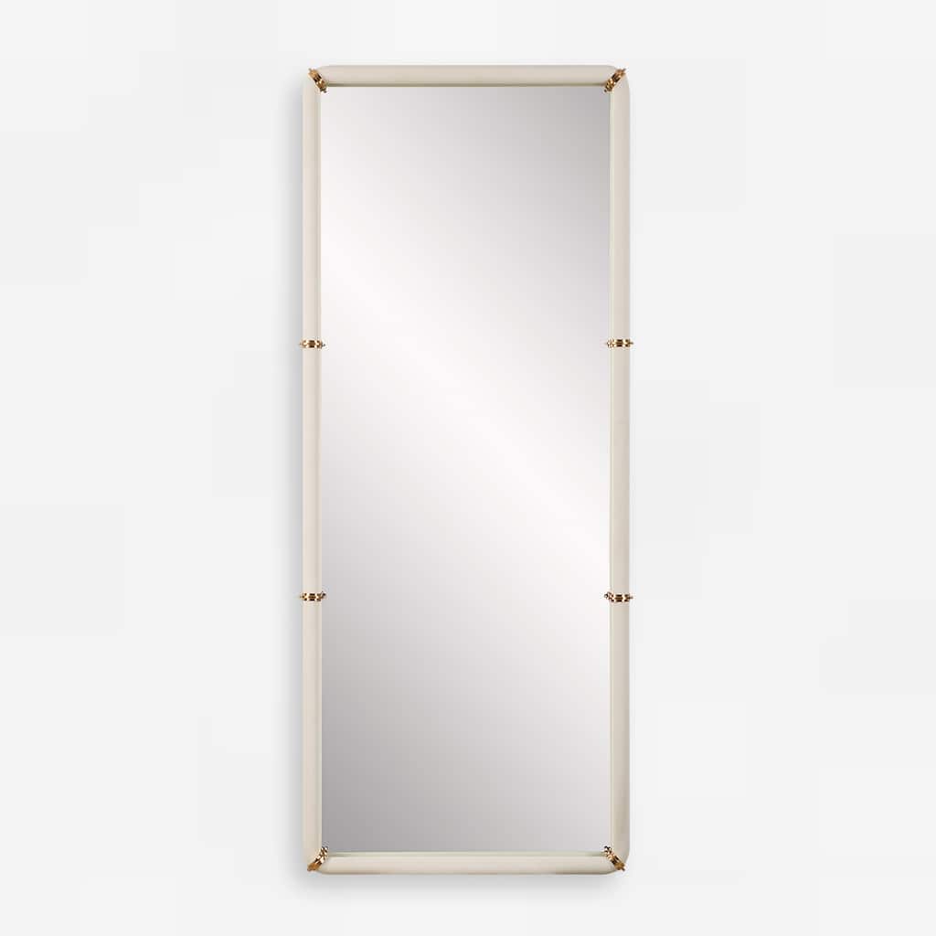 Faux Shagreen Leather Framed Rectangular Wall Mirror - 72" - Brass Finish