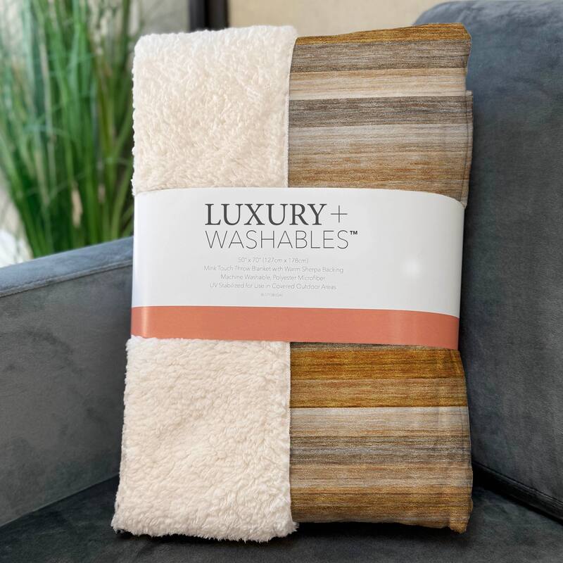 Premium Machine Washable Ombre Stripe Sherpa Throw Blanket