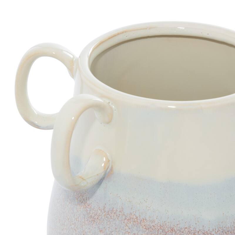 White Ceramic Decorative Vase with Handles (Set of 2) - 10 x 9 x 12