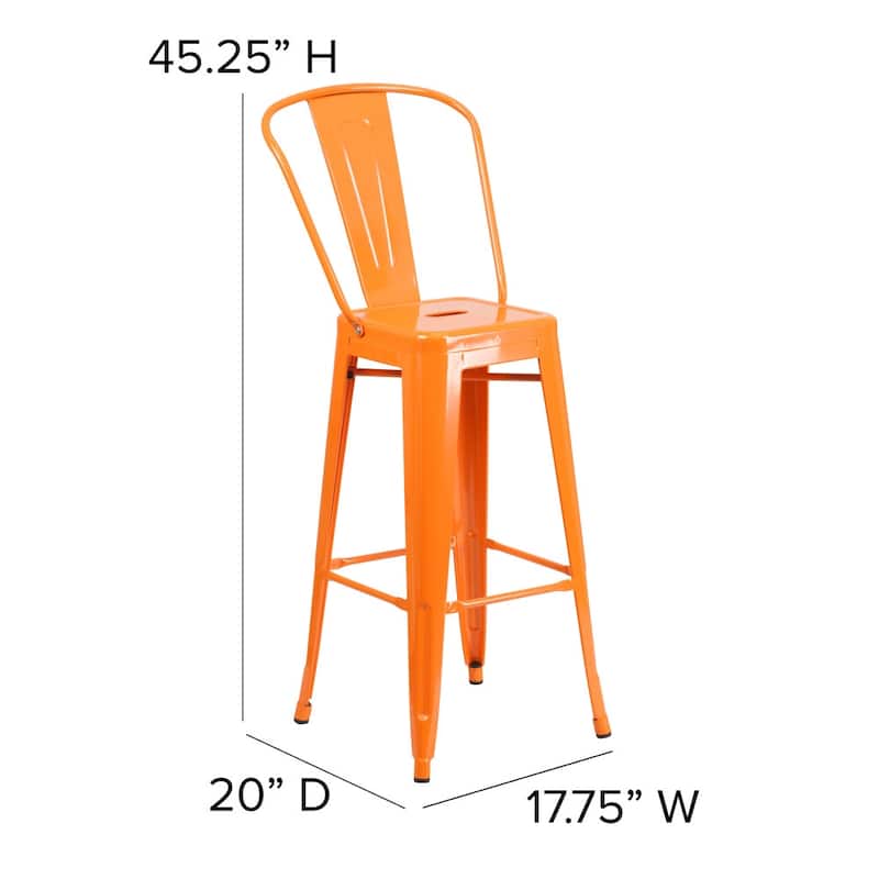 30'' High Metal Indoor-Outdoor Barstool with Back