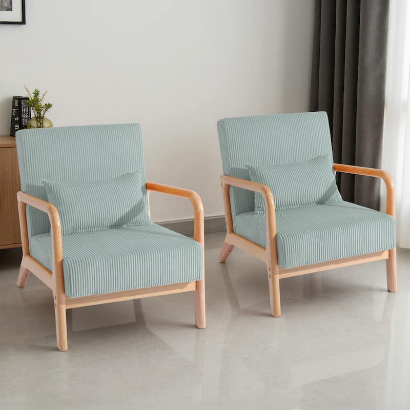 Modern Upholstered Accent Chair with Wood Legs Set of 2