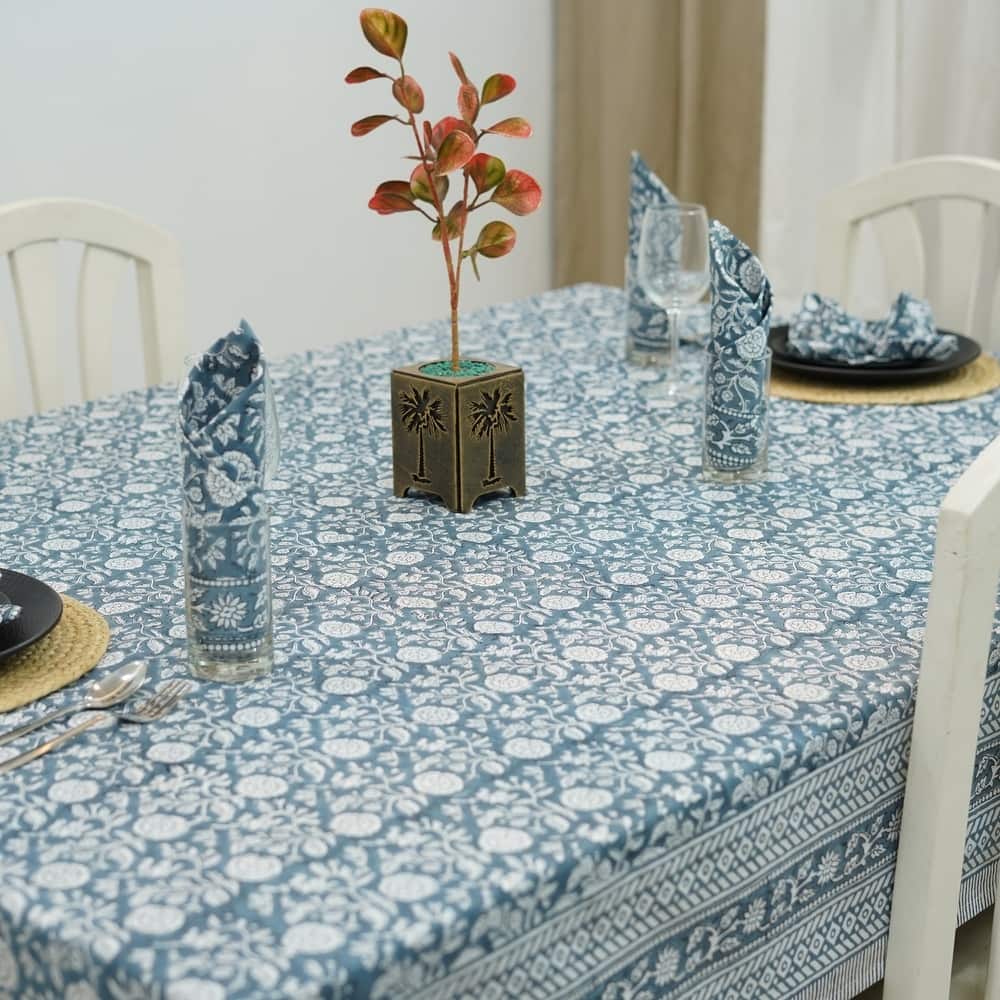 Fabdivine Floral Cotton Table Cover or Cloth Handmade Block Print for Dining & Home Décor Accent