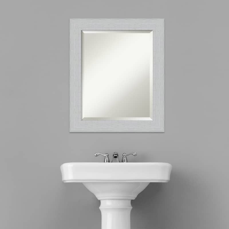 Beveled Wood Bathroom Wall Mirror - Shiplap White Frame