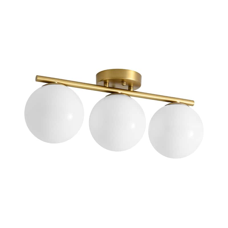 Modern 3-Light Opal Glass Globe Semi Flush Mount Ceiling Light