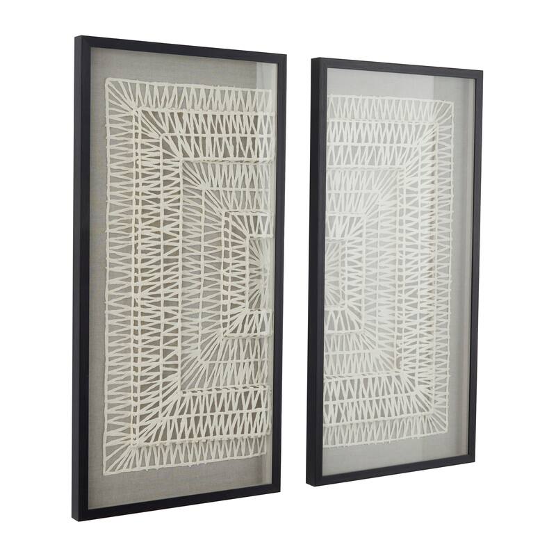 Paper Geometric Handmade 3D Origami Shadow Box with Black Frame - Set of 2 White - Roche River Decor