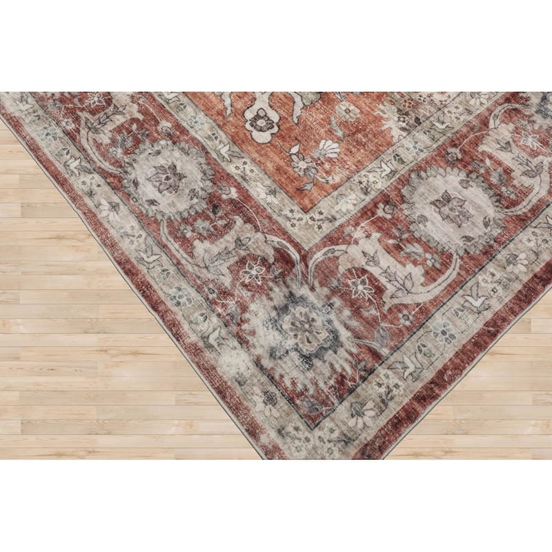 LoomBloom Machine Made Washable Polyester Area Rug Rust Traditional