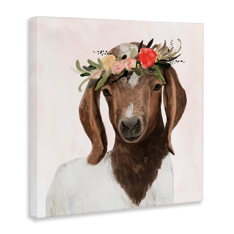 Stupell Springtime Flower Crown Long Ear Baby Goat, Canvas, 17 x 1.5 x 17, Made in the USA