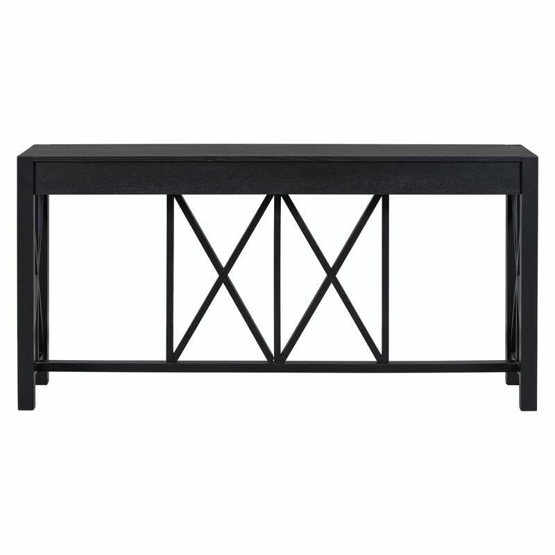 60" Acacia Veneer Console Table with 4 Spacious Drawers