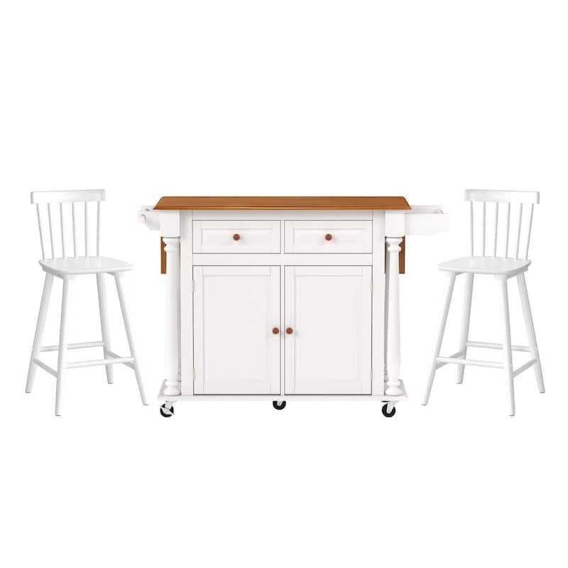 Solid Wood Top Drop Leaf Dining Cart, Rolling Mobile Kitchen Island Kitchen Cart With Storage Cabinet