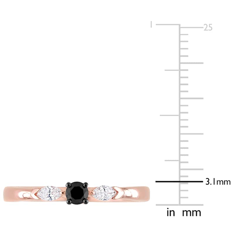 Miadora 10k Rose Gold 1/4ct TDW Black and White Diamond 3-Stone Engagement Ring