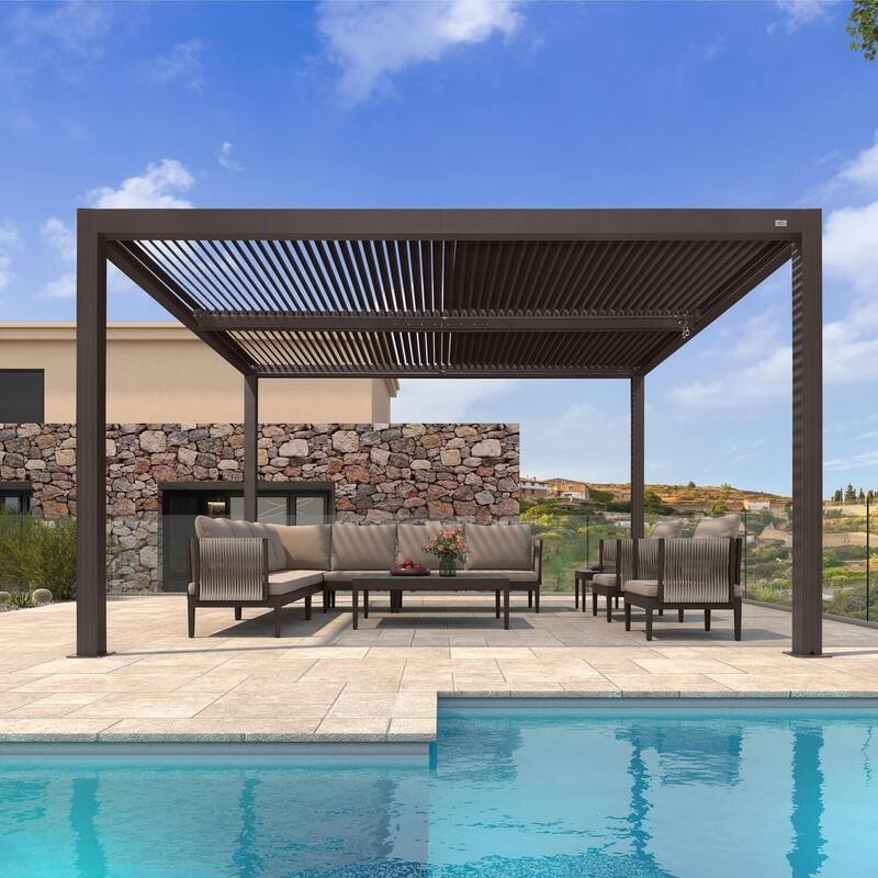 PURPLE LEAF Bronze Louvered Pergola Accessories Roller Blinds, Strip Light and Shutter Wall(Pergola Not Included)