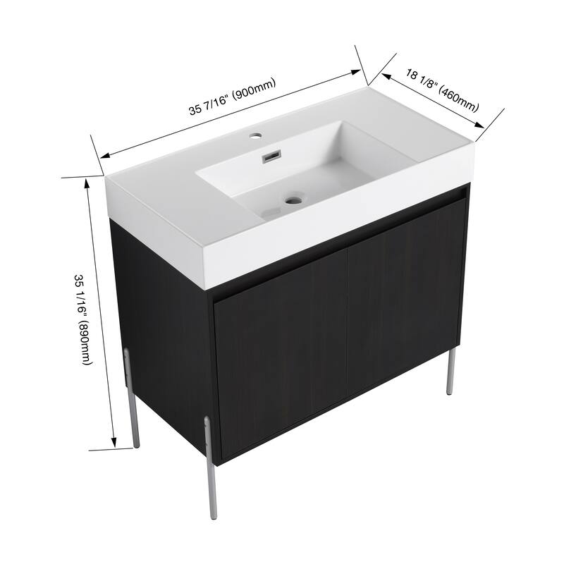 36-Inch Bathroom Vanity with Resin Sink, Floor-to-Ceiling Storage Cabinet, Soft Close Doors, and Easy Assembly