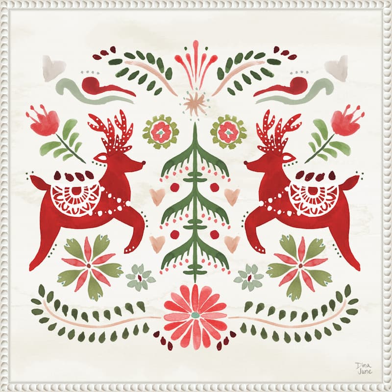 Festive Season II by Dina June (22 x 22 in.), Framed Canvas Wall Art Print - Sylvie Beaded White