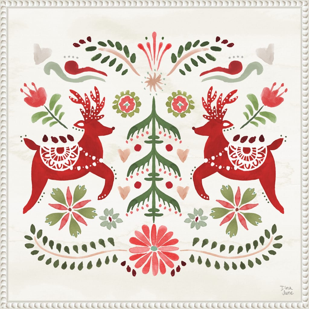 Festive Season II by Dina June (22 x 22 in.), Framed Canvas Wall Art Print - Sylvie Beaded White