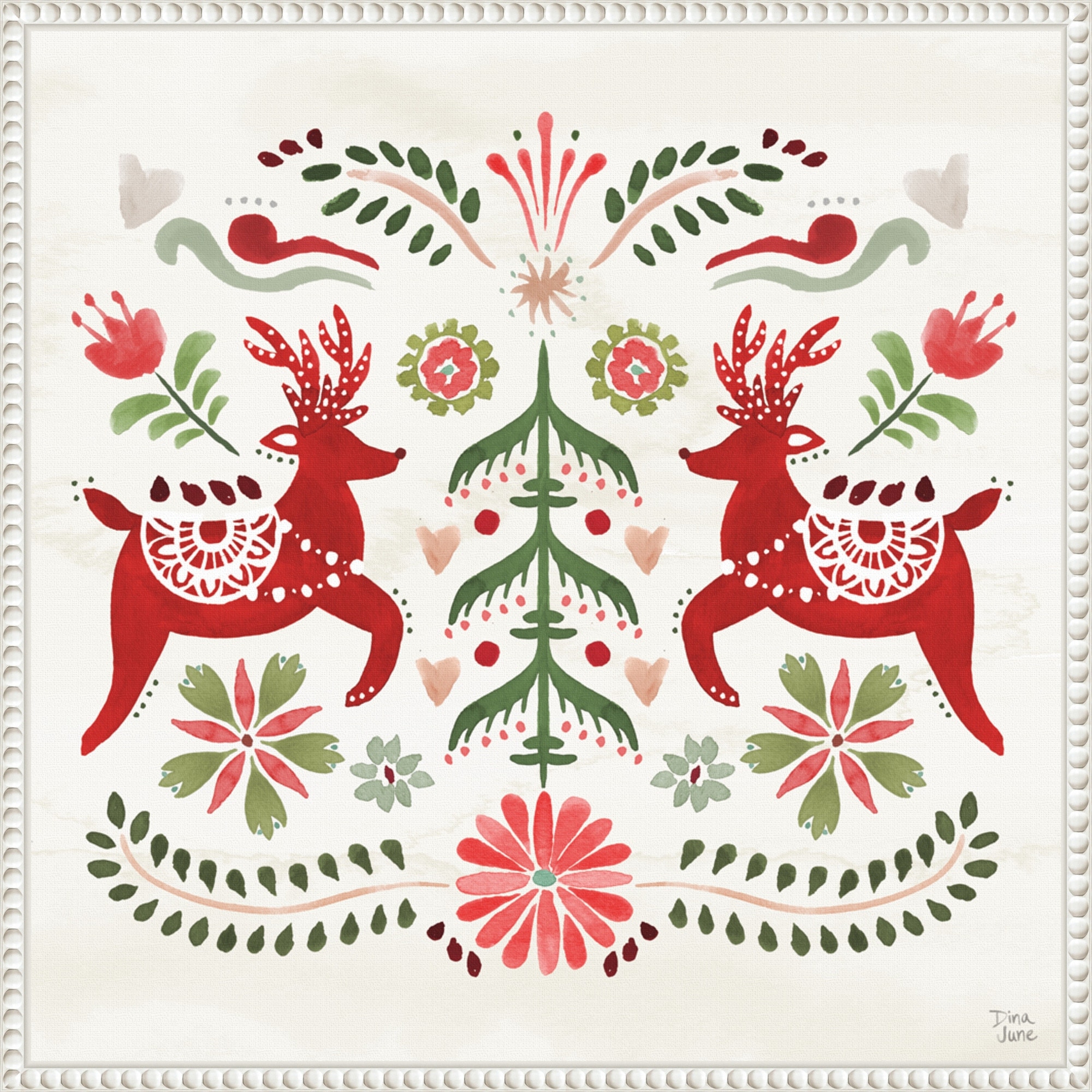 Festive Season II by Dina June (22 x 22 in.), Framed Canvas Wall Art Print - Sylvie Beaded White
