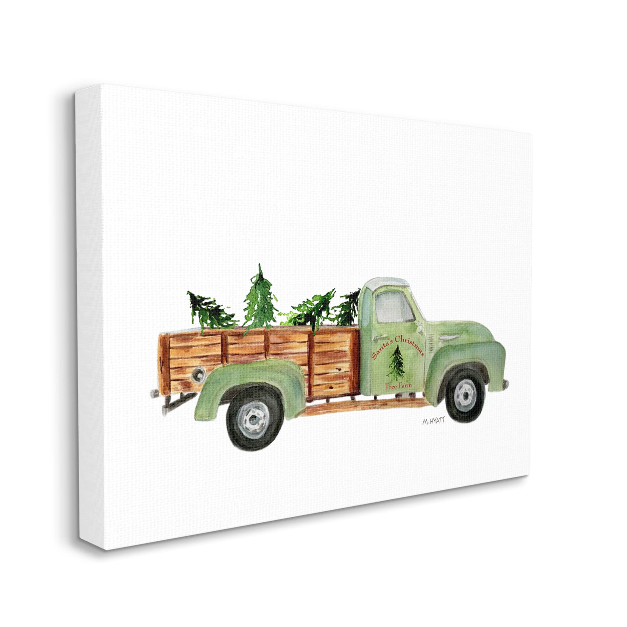 Shop Stupell Industries Santa S Christmas Tree Farm Green Vintage Truck Canvas Wall Art Overstock 32077565