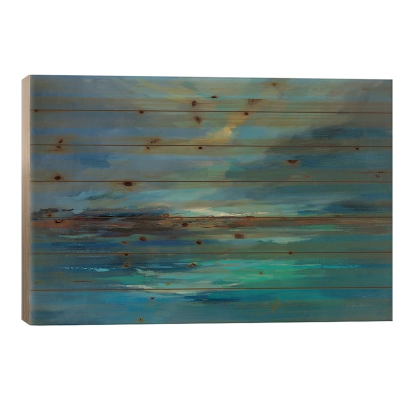 Early Morning Sea Print On Wood by Silvia Vassileva - Multi-Color - 18x26x1.5