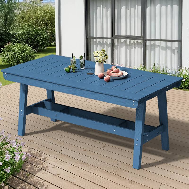 67.91in HDPE Rectangular Patio Dining Table with Umbrella Hole for 4 to 6 People - N/A
