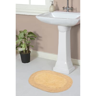 Double Ruffle Bathroom Rug, Cotton Soft, Water Absorbent Bath Rug, Non Slip Shower Rug Machine Washable 17"x24" Rectangle